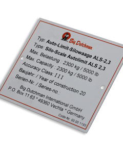 Typenschild D: AutoLimit-Waage 2300kg